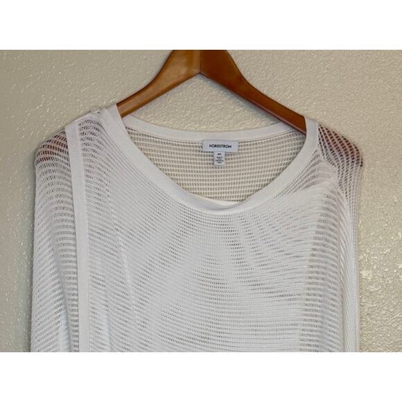 Nordstrom Sweater Women Medium White Coastal Linen Blend Open Knit Beachy Casual - Picture 2 of 8